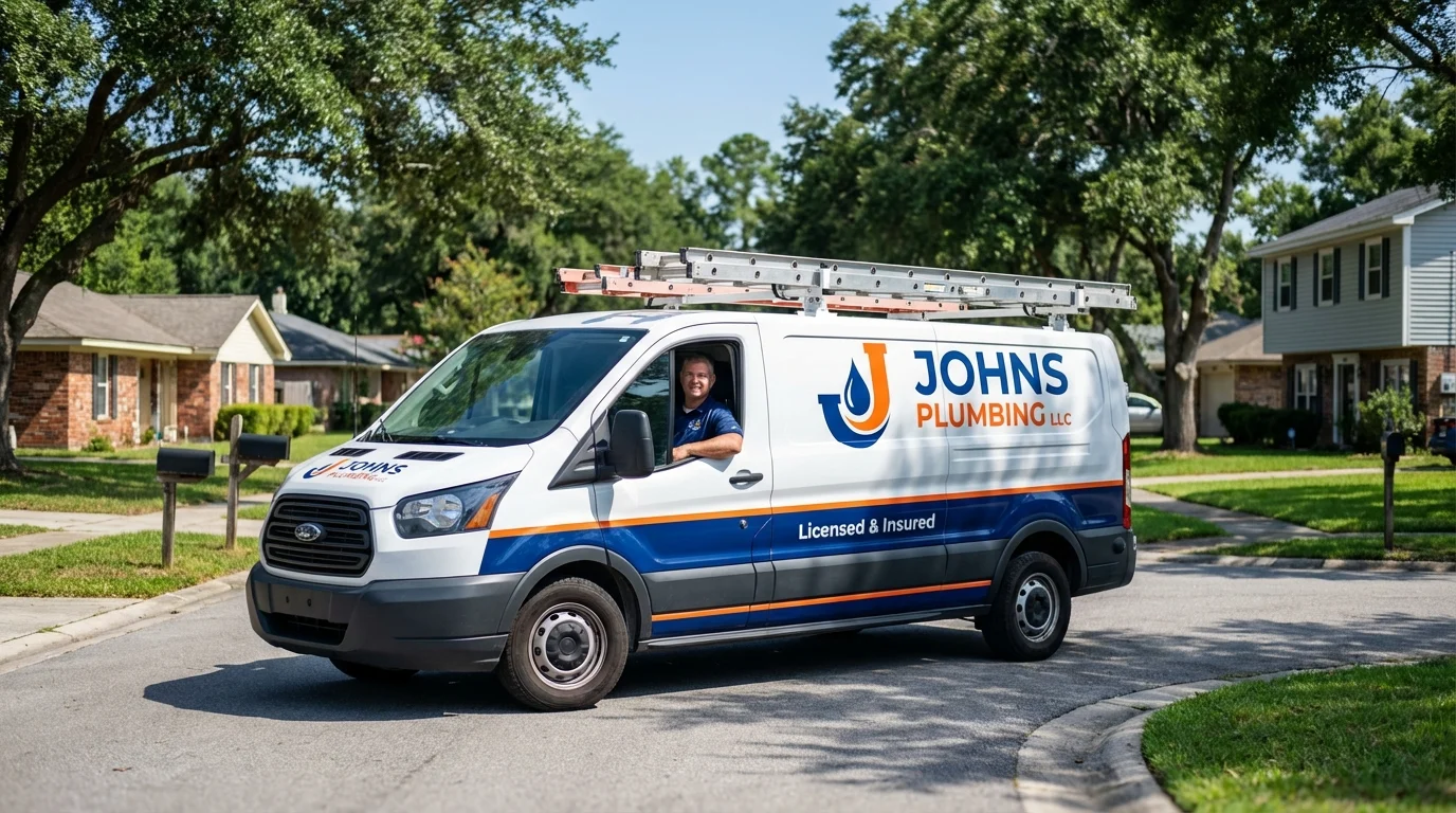 Johns Plumbing LLC service van in Frankfort, MI