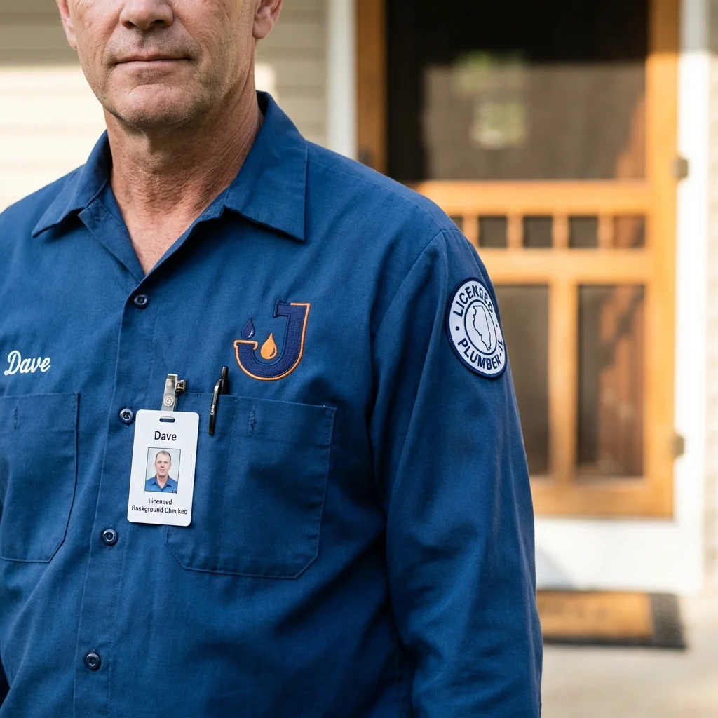 Licensed plumber showing ID badge in Frankfort, MI